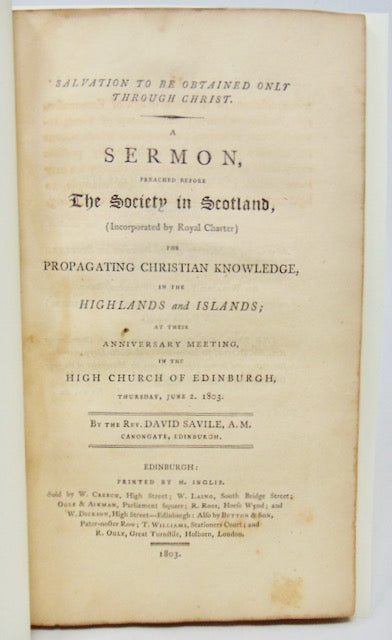 Savile, David. Salvation to be Obtained Only through Christ (1803)