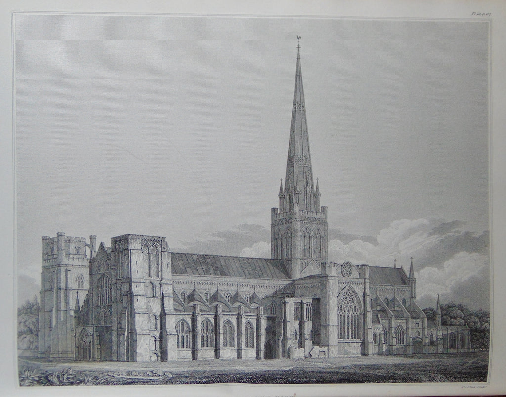1867 Engraved Plates, b/w & colors, Architectural History, Chichester Cathedral