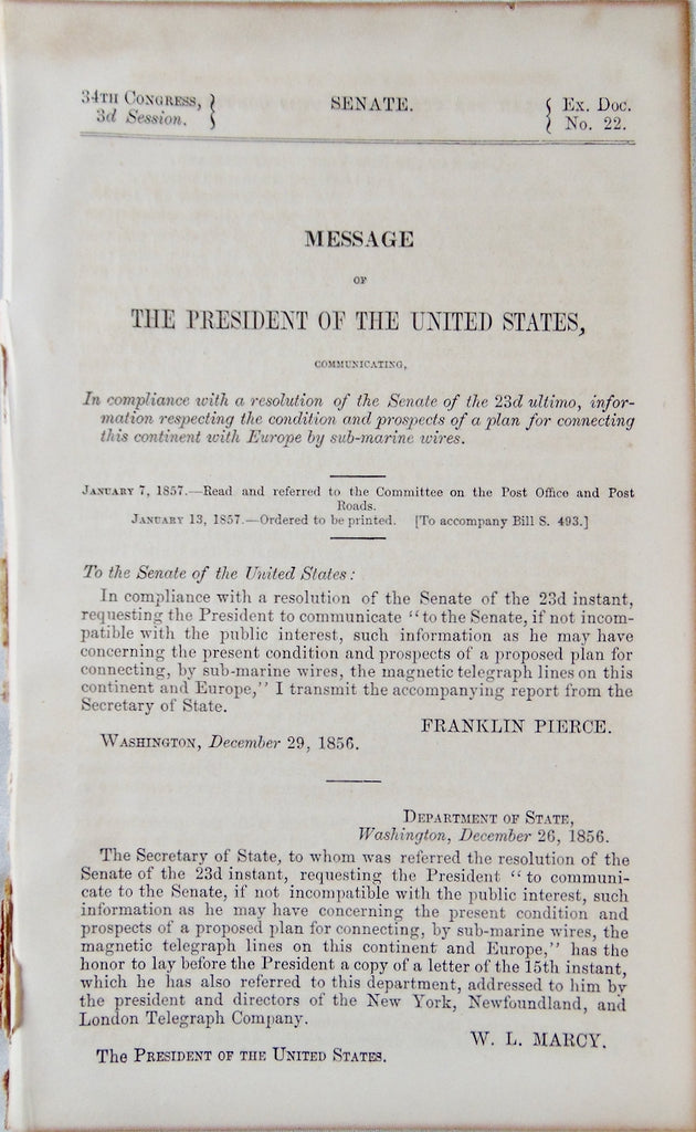 1857 US Govt Report on Transatlantic Submarine Telegraph Wire