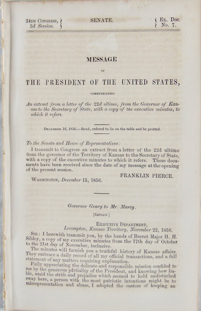 1857 Report on Outrages in Kansas, Military Response
