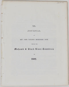 Journal of Rev. John Taylor's Missionary Tour through the Mohawk & Black River Countries in 1802