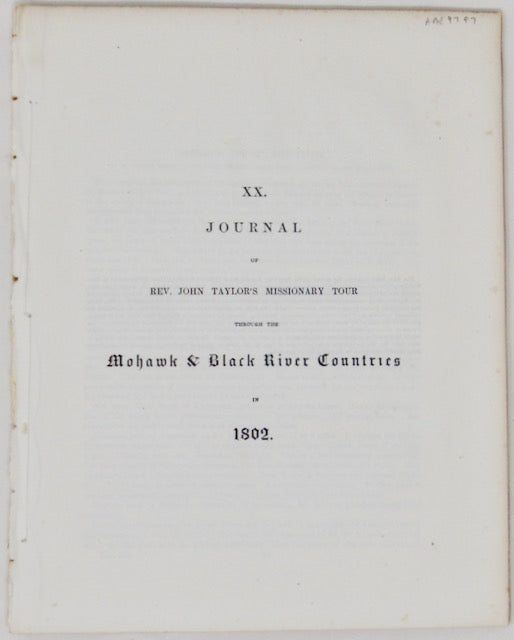 Journal of Rev. John Taylor's Missionary Tour through the Mohawk & Black River Countries in 1802