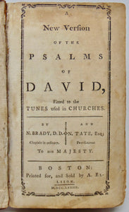 Brady & Tate. A New Version of the Psalms of David 1773 New York imprint