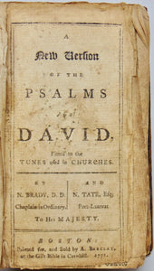 Brady & Tate. A New Version of the Psalms of David, 1771 Boston Imprint
