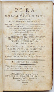 De Laune, Thomas. A Plea for the Non-Conformists...&c. 1800 Ballston, NY imprint