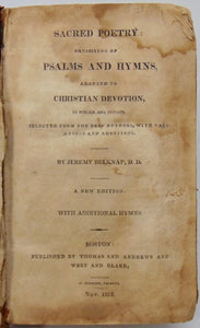 Belknap, Jeremy. Sacred Poetry: consisting of Psalms and Hymns (1812)