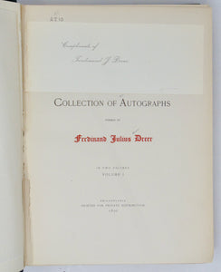 Dreer. A Catalogue of the Collection of Autographs formed by Ferdinand Julius Dreer (2 volume set)