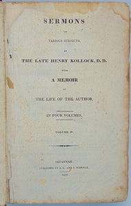 Sermons on various Subjects, by the late Henry Kollock, D.D. (1822 Savannah imprint)