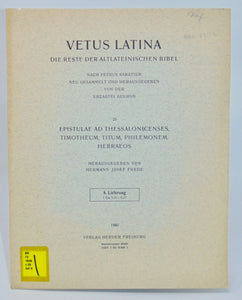 VETUS LATINA, Die Reste der Altlateinischen Bibel, 8. Lieferung 1 Tm 5,10-6,17