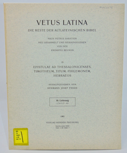VETUS LATINA, Die Reste der Altlateinischen Bibel 10. Lieferung 2 Tm 2,17-4,5