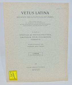 VETUS LATINA, Die Reste der Altlateinischen Bibel, 3. Lieferung Hbr Vorbemerkung und 1,1