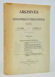 Gilson. Archives d'histoire doctrinale et litteraire du Moyen Age - Annee 1931