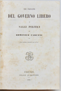 Carutti. Dei Principii Del Governo Libero e Saggi Politici (1861)