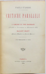 Fambri, Paulo. Critiche Parallele: L'Amore di Tre Barbari (1884)
