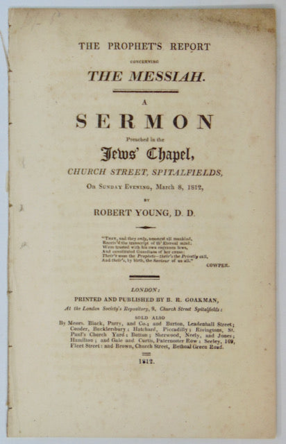 Young. The Prophet's Report concerning The Messiah, Jews' Chapel (1812)