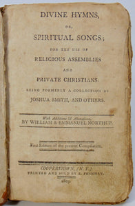 Smith.  Divine Hymns or Spiritual Songs (1805) Baptist Hymnal, Cooperstown NY