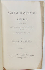 1863 National Thanksgiving Sermon, North Carolina Synod Blamed for Civil War