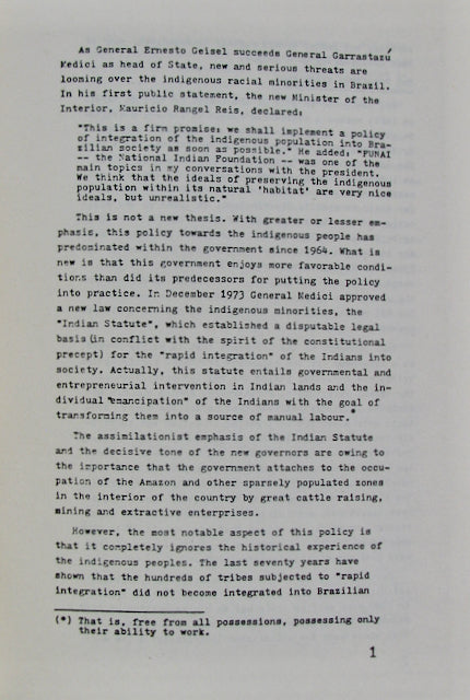 The Politics of Genocide Against the Indians of Brazil