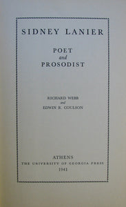 Webb, Richard. Sidney Lanier: Poet and Prosodist [signed with additional ALS]