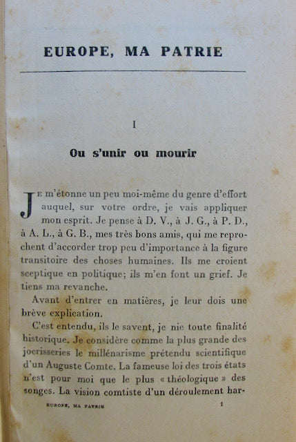 Raymond Riou Riou, Gaston. Europe, ma patrie. Lettre-Préface de M. Raymond Poincaré ...
