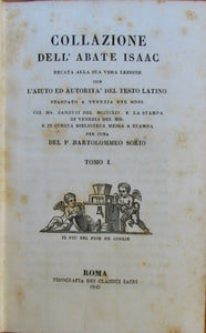 Isaac de Syria. Collazione dell'abate Isaac recata alla sua vera lezione con l'aiuto e l'autorità del testo latino