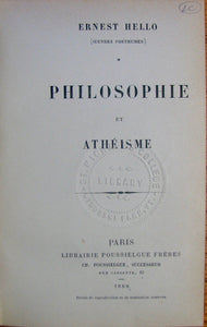Hello, Ernest. Philosophie et Atheisme (Oeuvres Posthumes) 1888