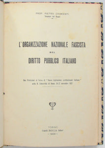 Chimienti, Pietro. L'organizzazione nazionale fascista nel diritto pubblico italiano (1928)