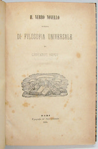 Bovio, Giovanni. Il Verbo Novello sistema Di Filosofia Universale (1864)