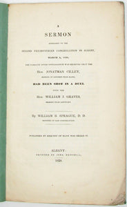 Sprague.  1838 Sermon Against Duelling, Congressman Shot & Killed