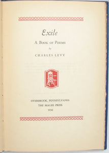 Levy, Charles. Exile: A Book of Poems [SIGNED] (1936)