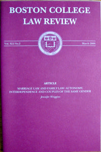 Wriggins, Jennifer. Marriage Law and Family Law: Autonomy, Interdependence and Couples of the Same Gender